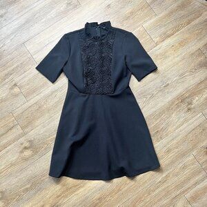 Zara Dress Womens Medium Lace Front A-Lined Mock Neck Pretty Little Black Skater